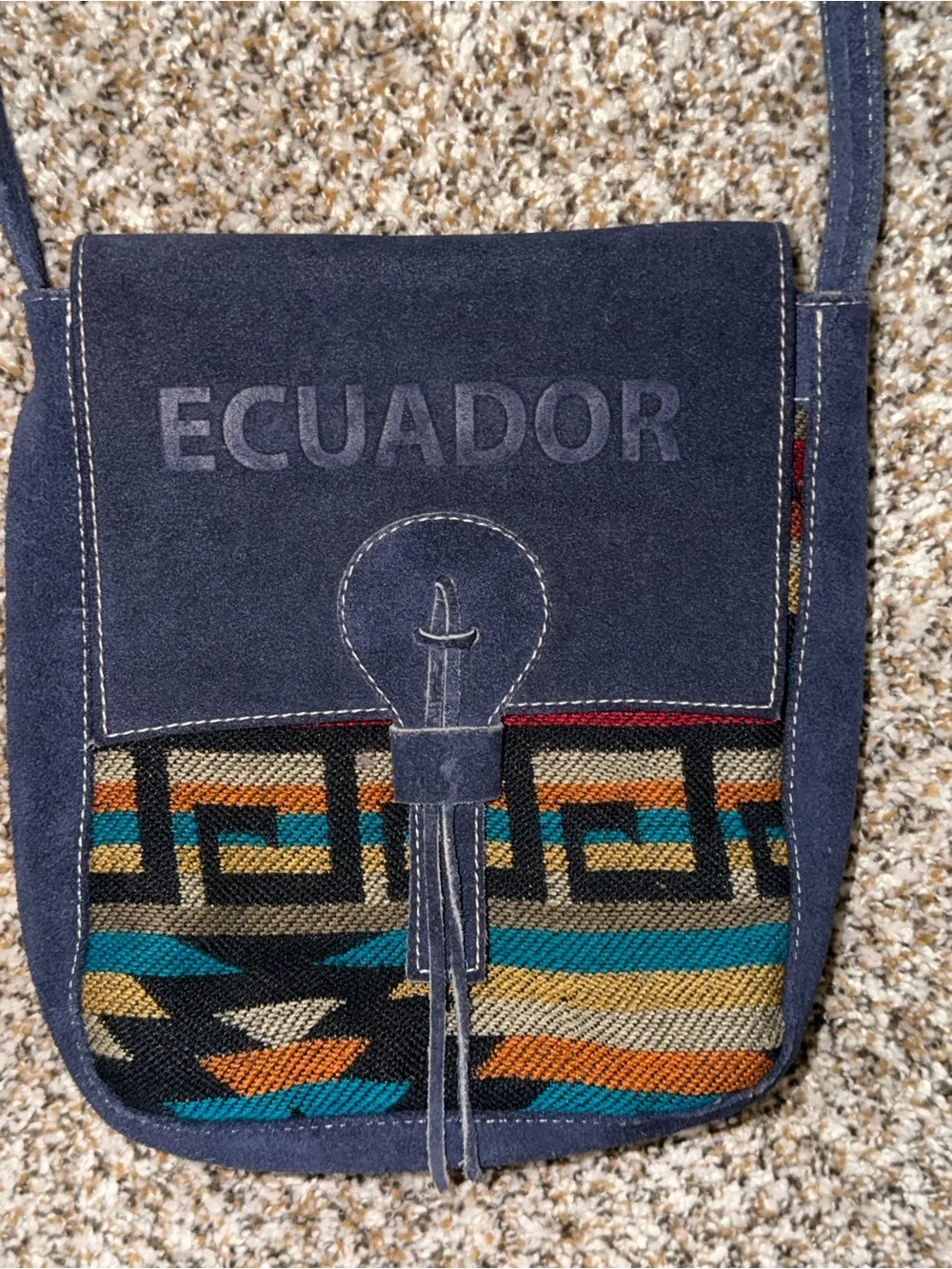 Navy Crossbody Bag with Woven Accent